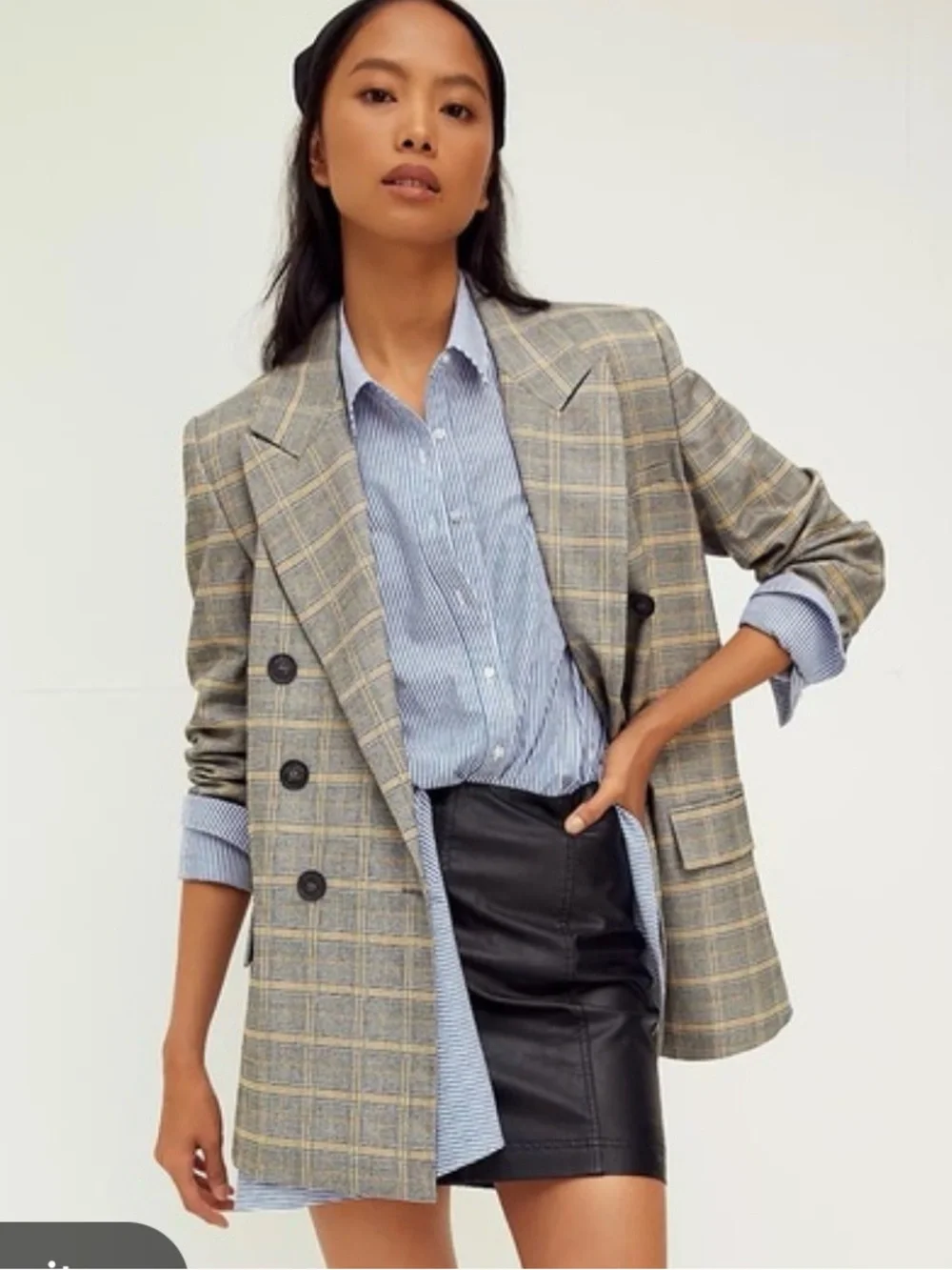 Free People Ashby Plaid Double Breasted Blazer Medium - like new